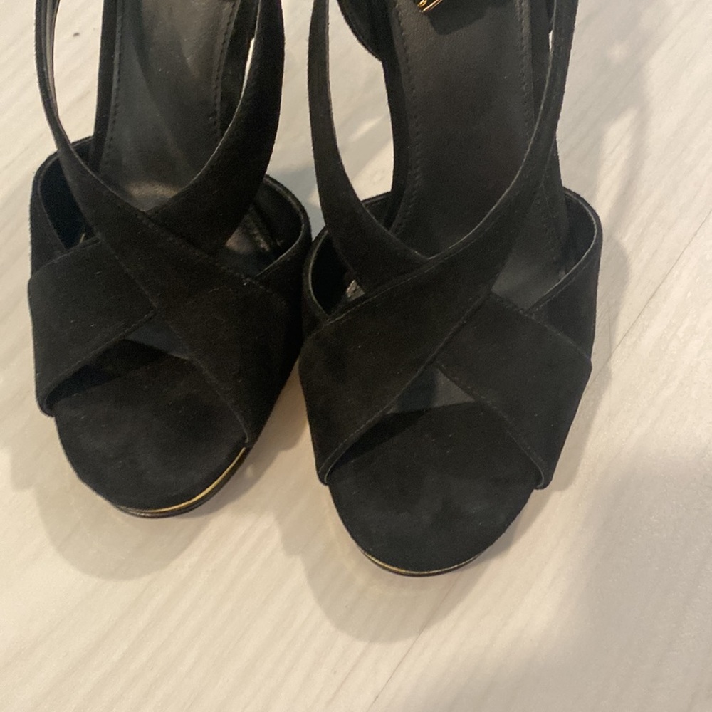 MK Black Gold Strap Ankle Evening Heels 7 - Picture 6 of 10